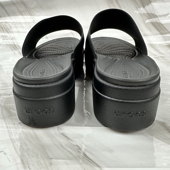 Crocs Brooklyn Slide On Wedge Platform Black Open Toe Sandals Women Size 10 - Picture 5 of 13